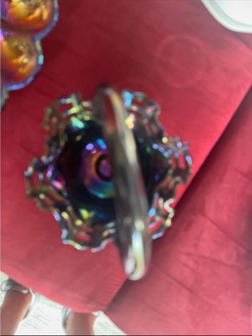 Iridescent Carnival Glass Handled Dish - Multicolor